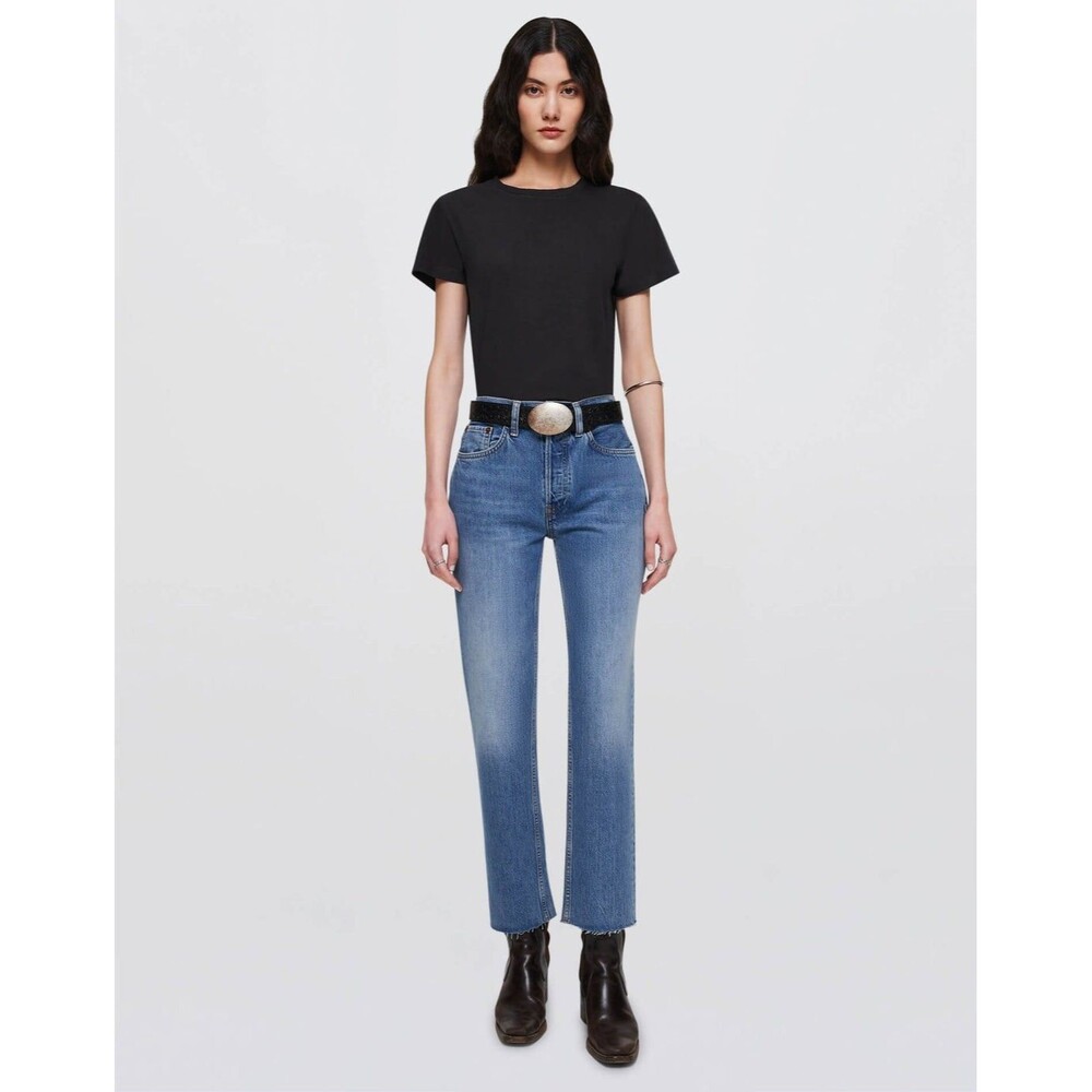 Re/Done Denim 70s Stove Pipe Jeans In Medium Vain Blue Wash High Rise Size 27